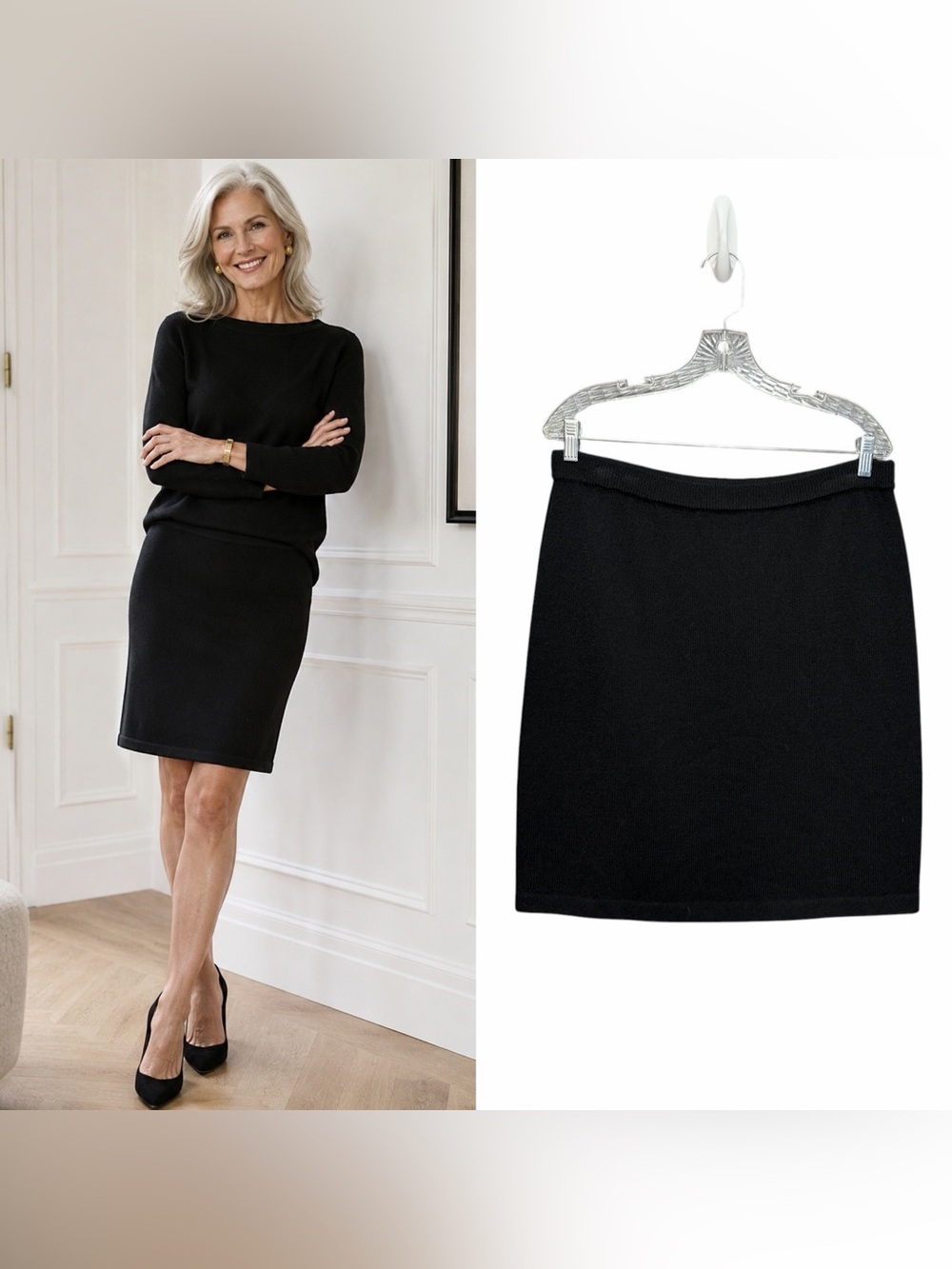ST. JOHN Santana Knit Skirt in Black Women's 10